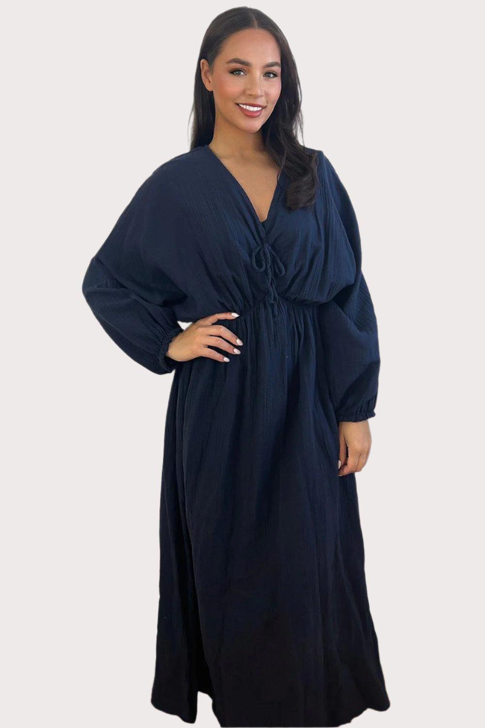 100% Cotton Relaxed Fit Cheesecloth Maxi Dress-SinglePrice