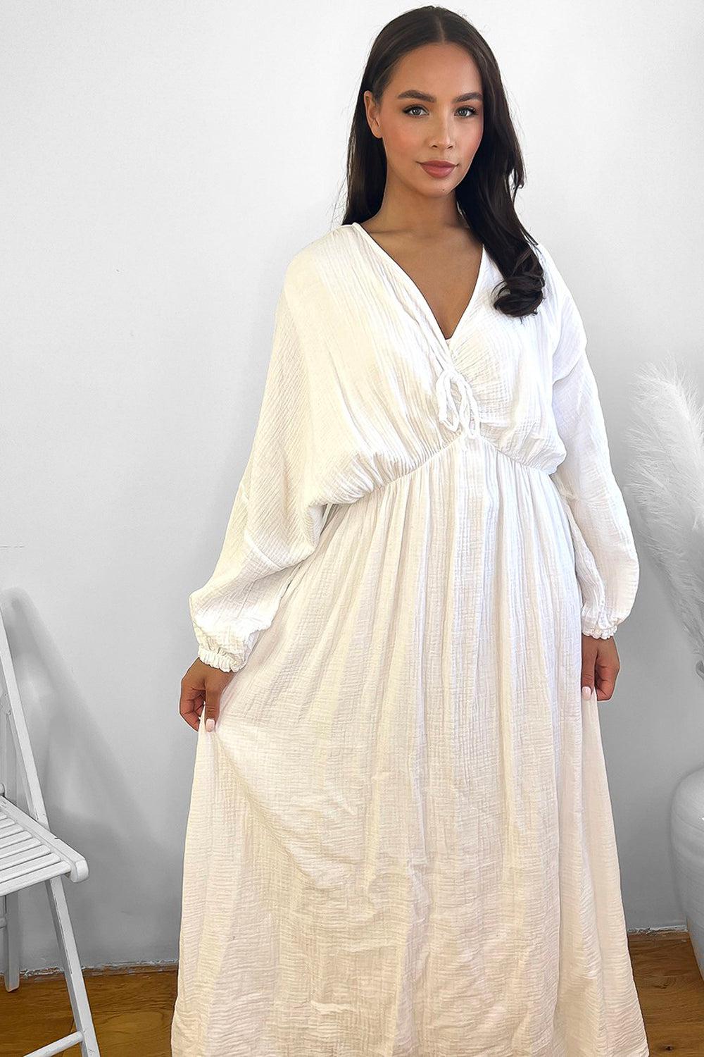 100% Cotton Relaxed Fit Cheesecloth Maxi Dress-SinglePrice