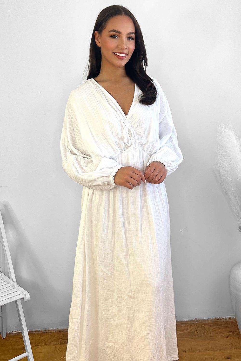 100% Cotton Relaxed Fit Cheesecloth Maxi Dress-SinglePrice
