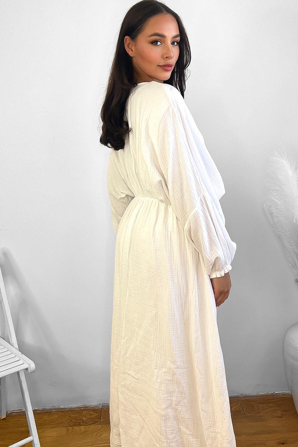 100% Cotton Relaxed Fit Cheesecloth Maxi Dress-SinglePrice