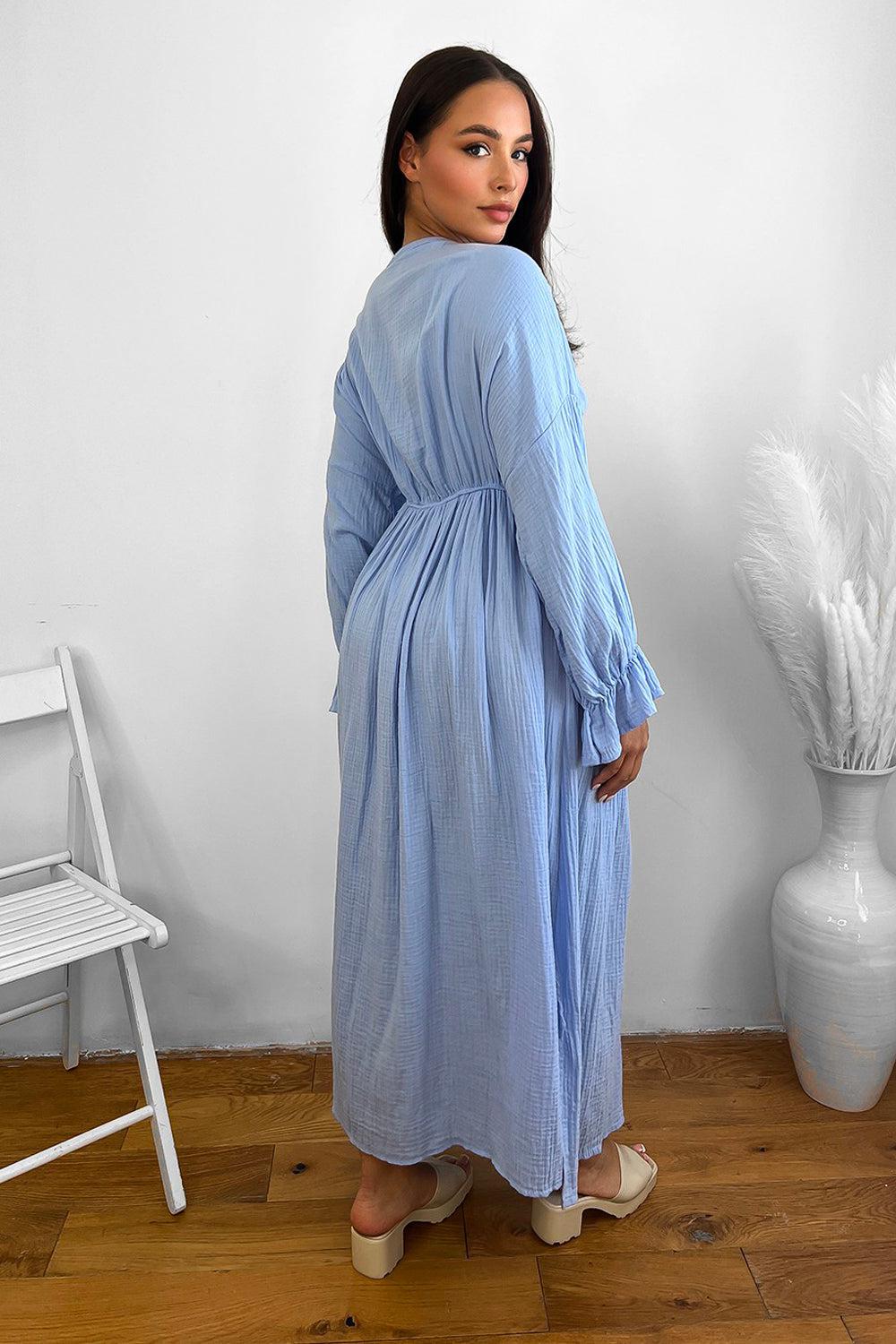 Flute Sleeve Cheesecloth Maxi Dress-SinglePrice