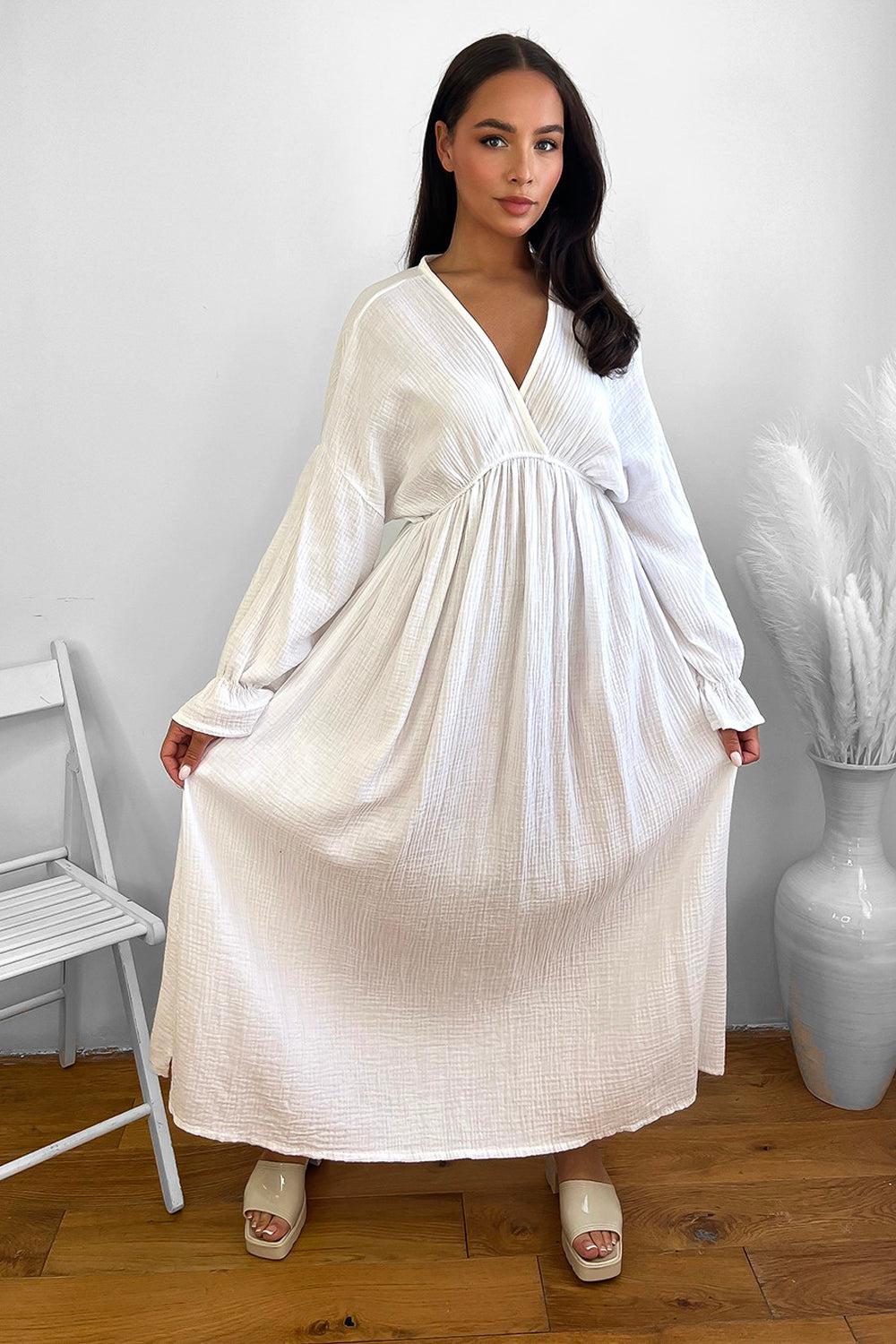 Flute Sleeve Cheesecloth Maxi Dress-SinglePrice