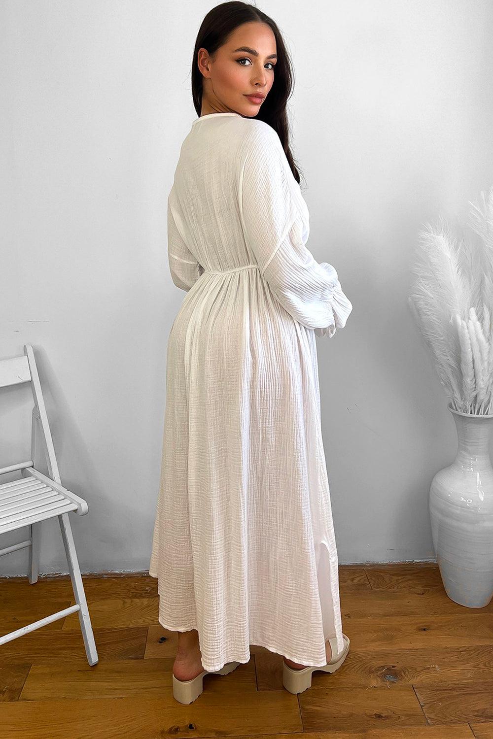Flute Sleeve Cheesecloth Maxi Dress-SinglePrice