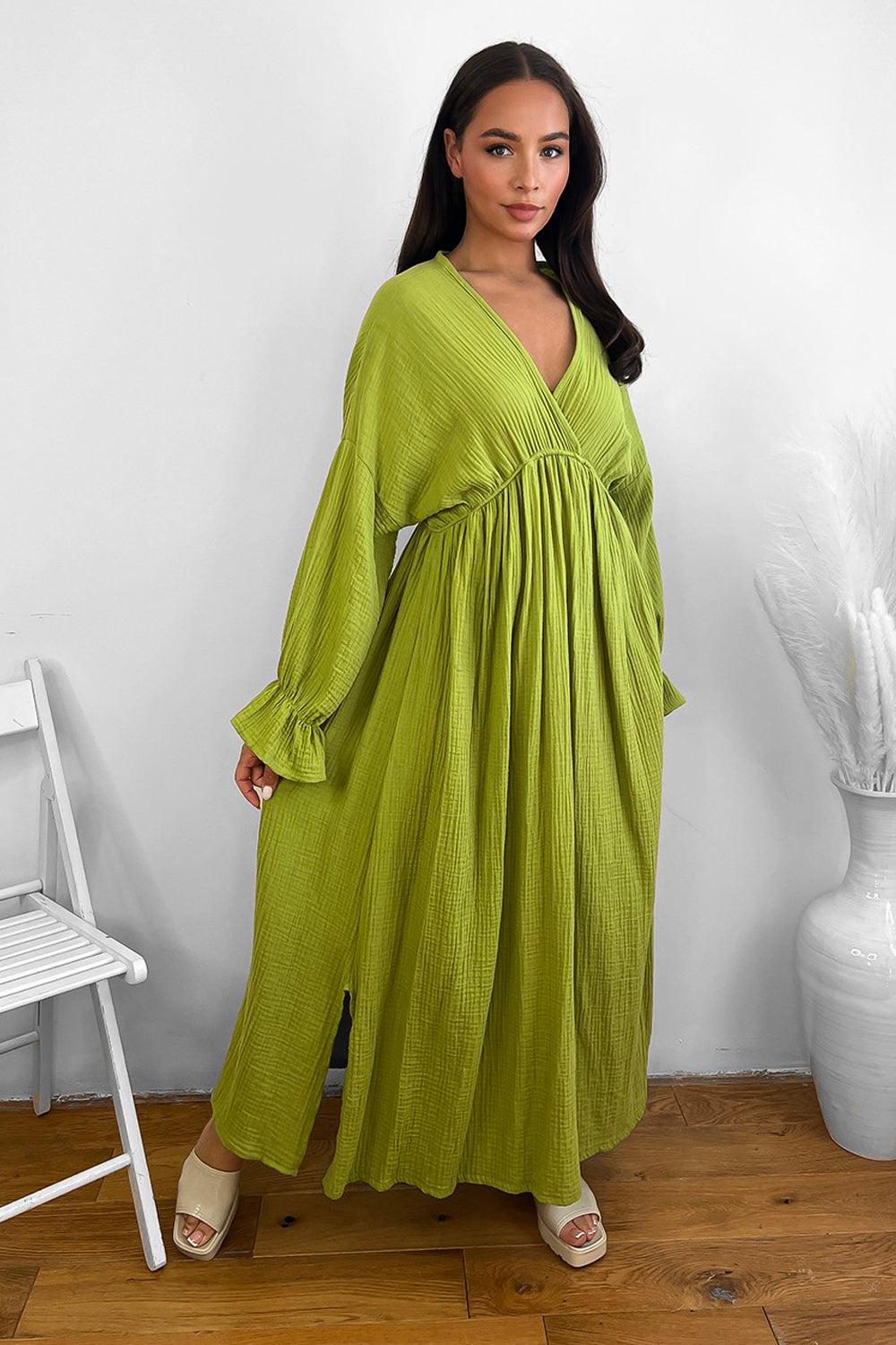 Flute Sleeve Cheesecloth Maxi Dress-SinglePrice