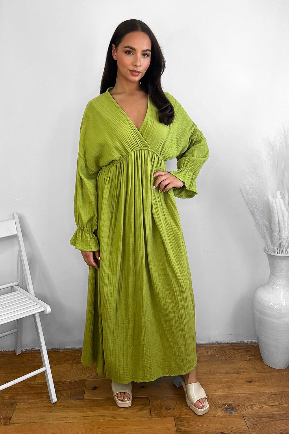 Flute Sleeve Cheesecloth Maxi Dress-SinglePrice