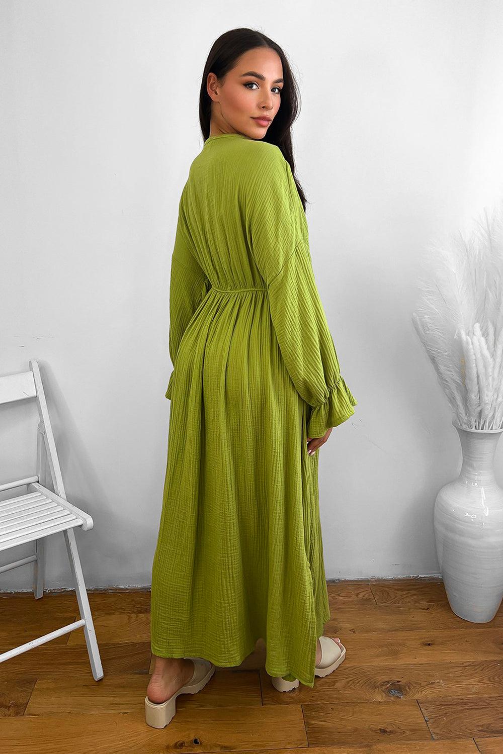 Flute Sleeve Cheesecloth Maxi Dress-SinglePrice