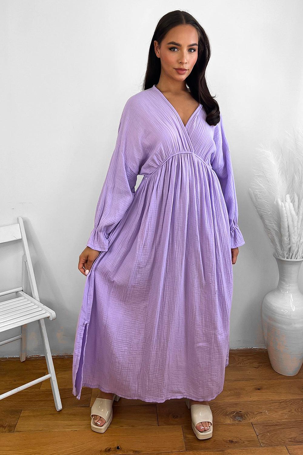 Flute Sleeve Cheesecloth Maxi Dress-SinglePrice