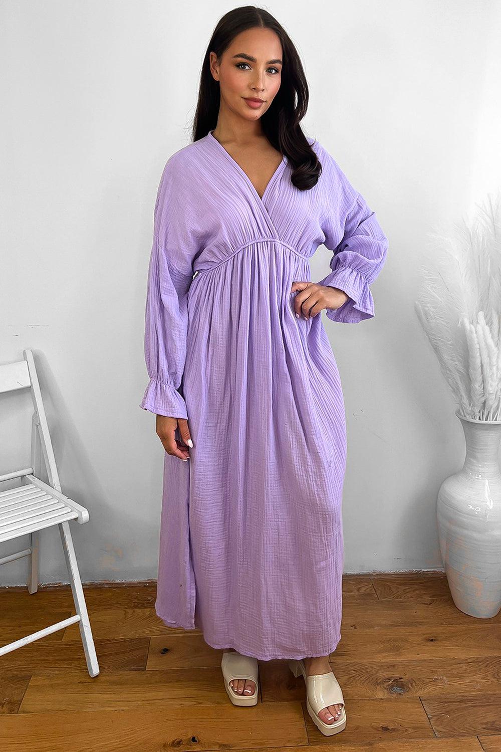Flute Sleeve Cheesecloth Maxi Dress-SinglePrice