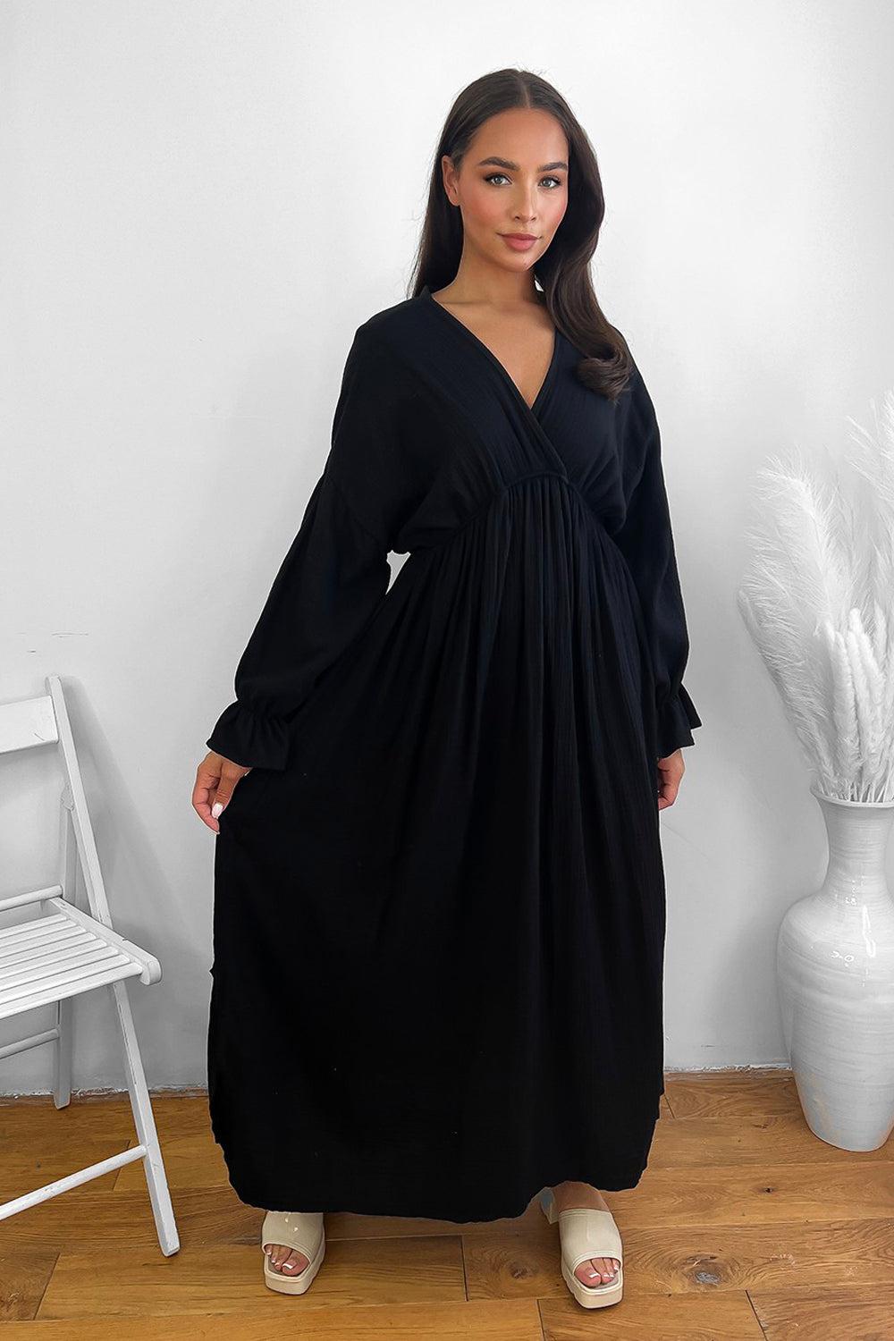 Flute Sleeve Cheesecloth Maxi Dress-SinglePrice