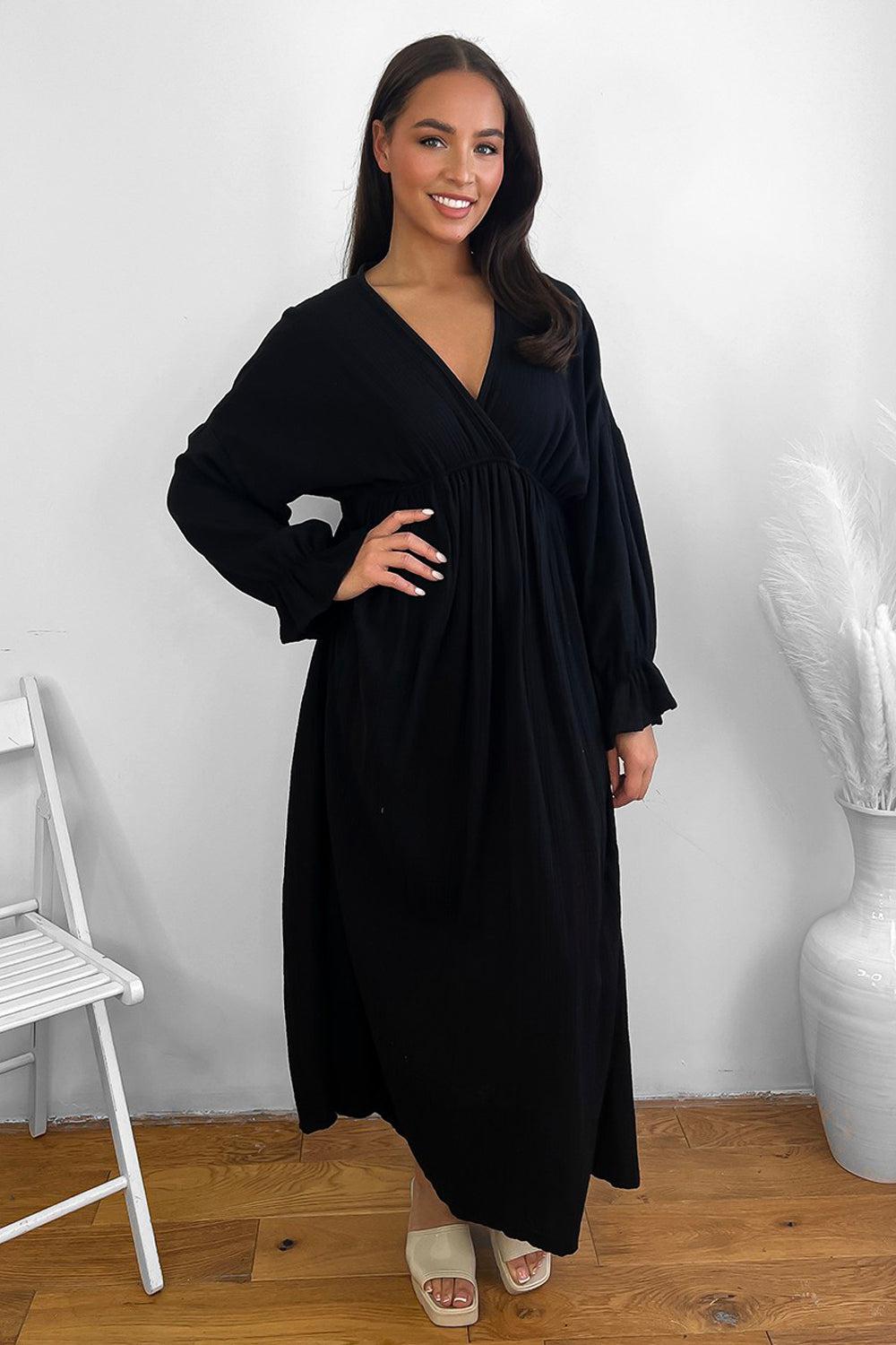 Flute Sleeve Cheesecloth Maxi Dress-SinglePrice