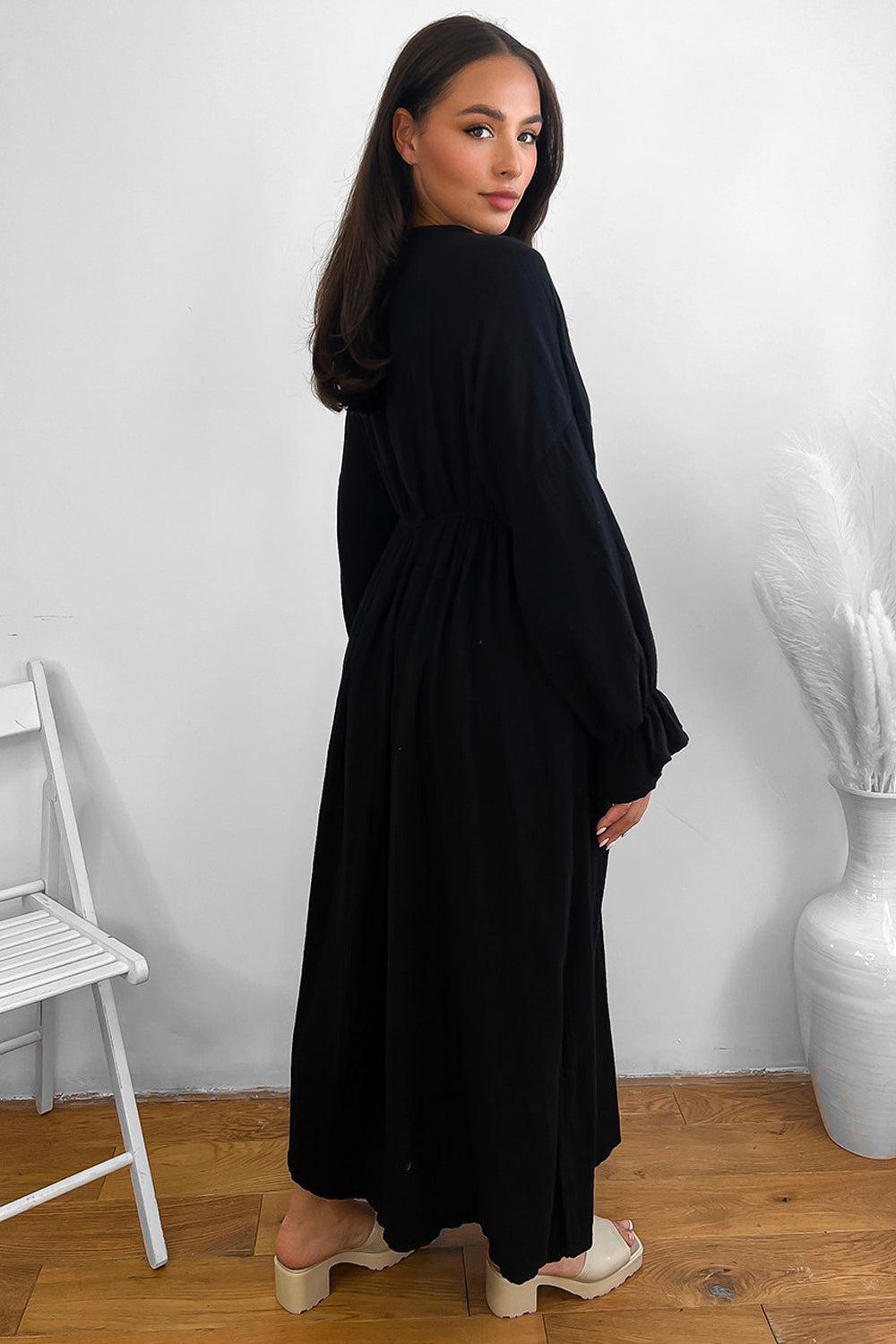 Flute Sleeve Cheesecloth Maxi Dress-SinglePrice