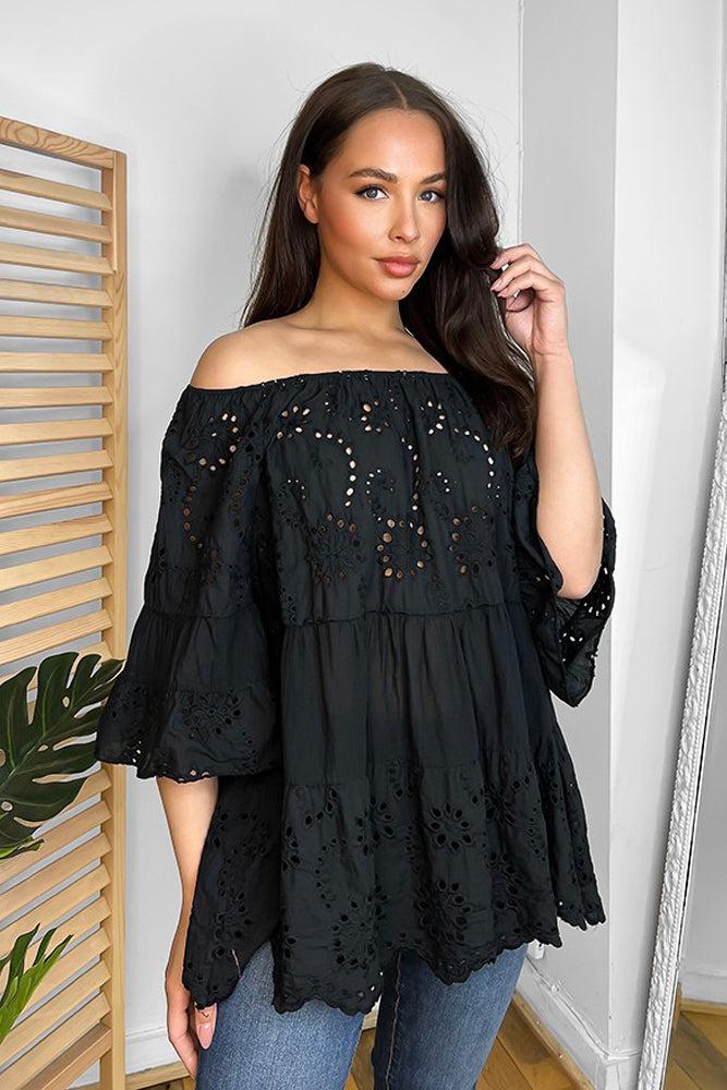Off Shoulder Perforated Design Cotton Tunic-SinglePrice