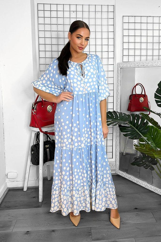 Cotton Blend Dotted Tiered Maxi Dress-SinglePrice