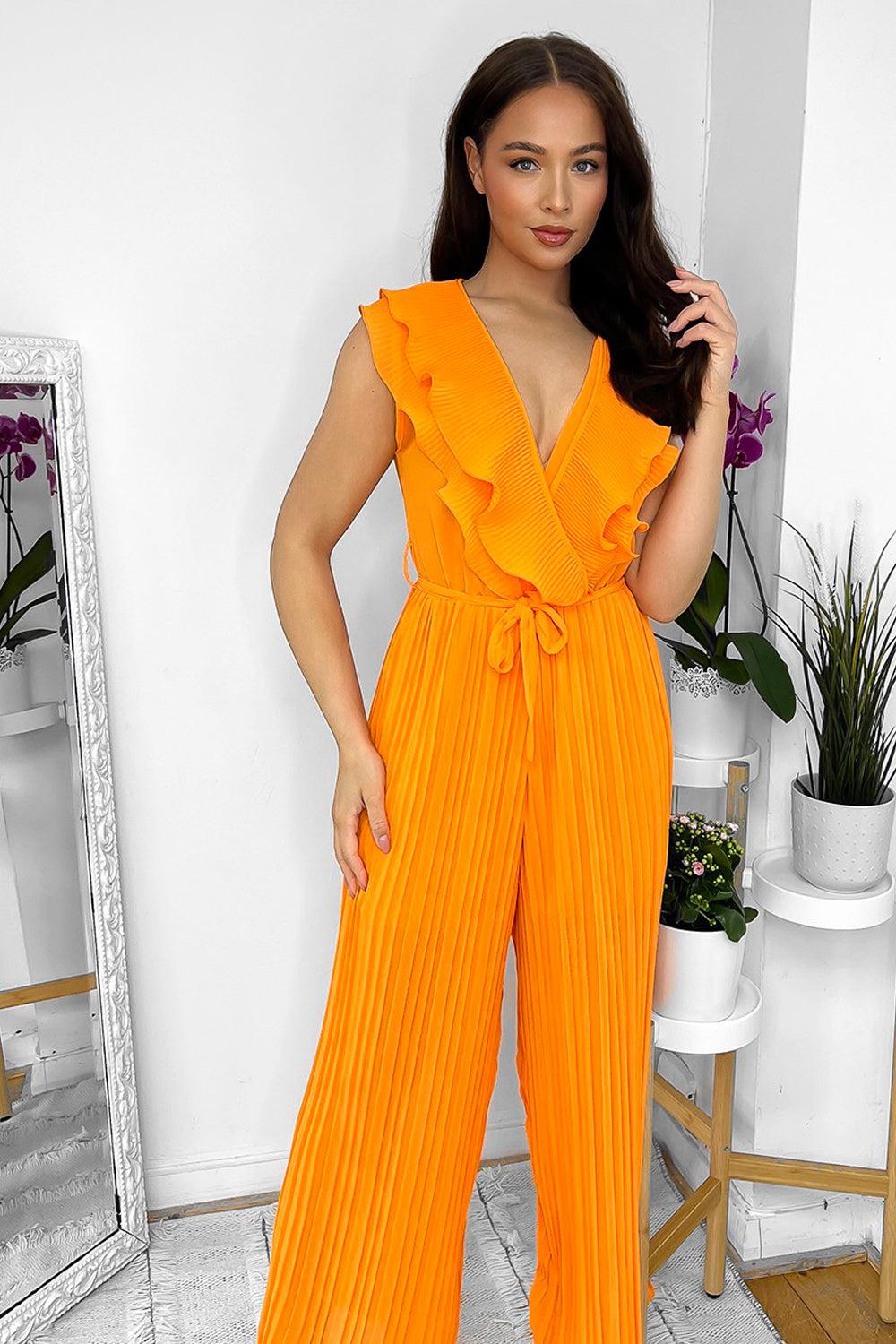 Frilled Front Sleeveless Chiffon Jumpsuit-SinglePrice