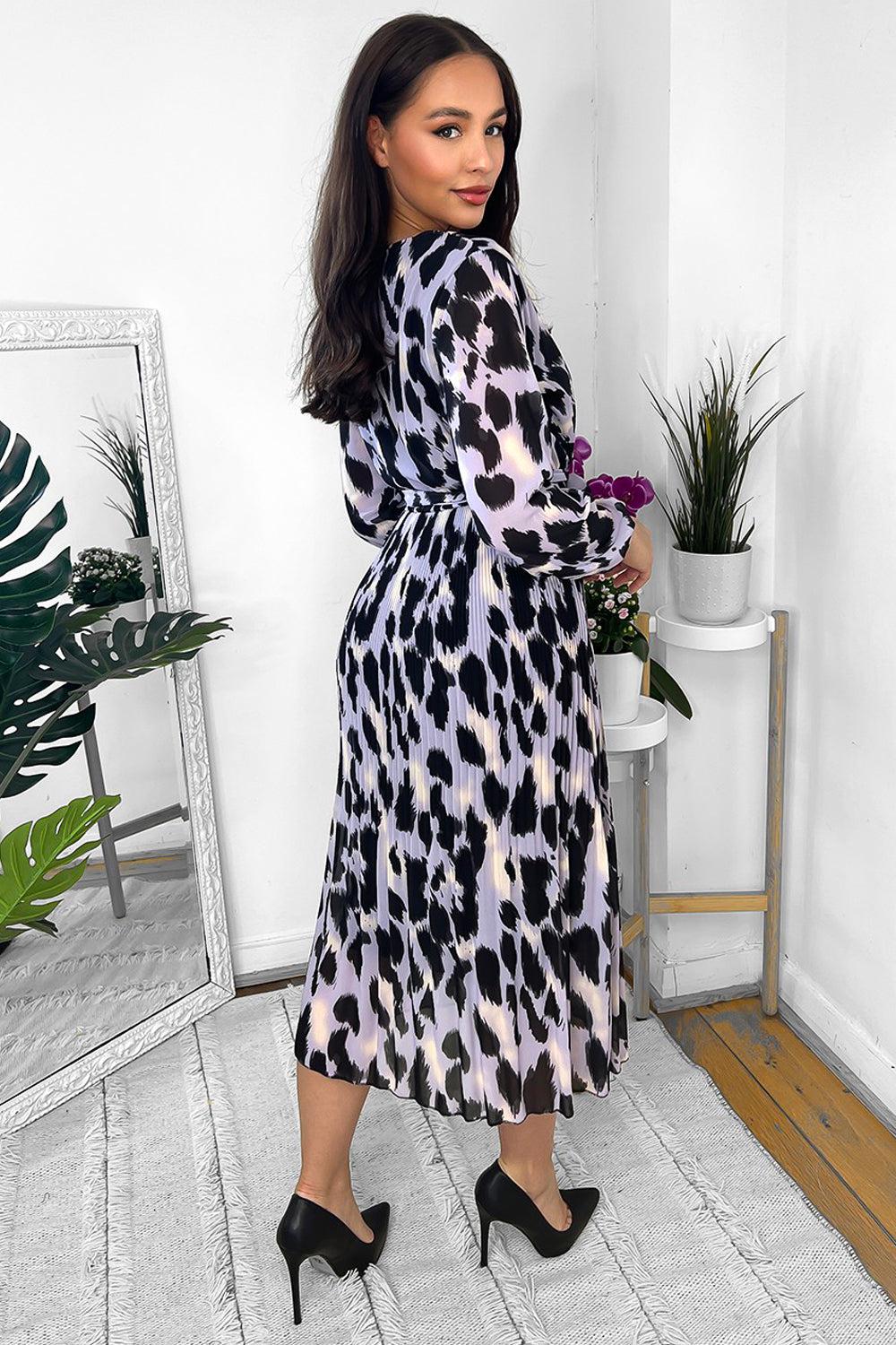 Leopard Print Chiffon V-Neck Dress-SinglePrice