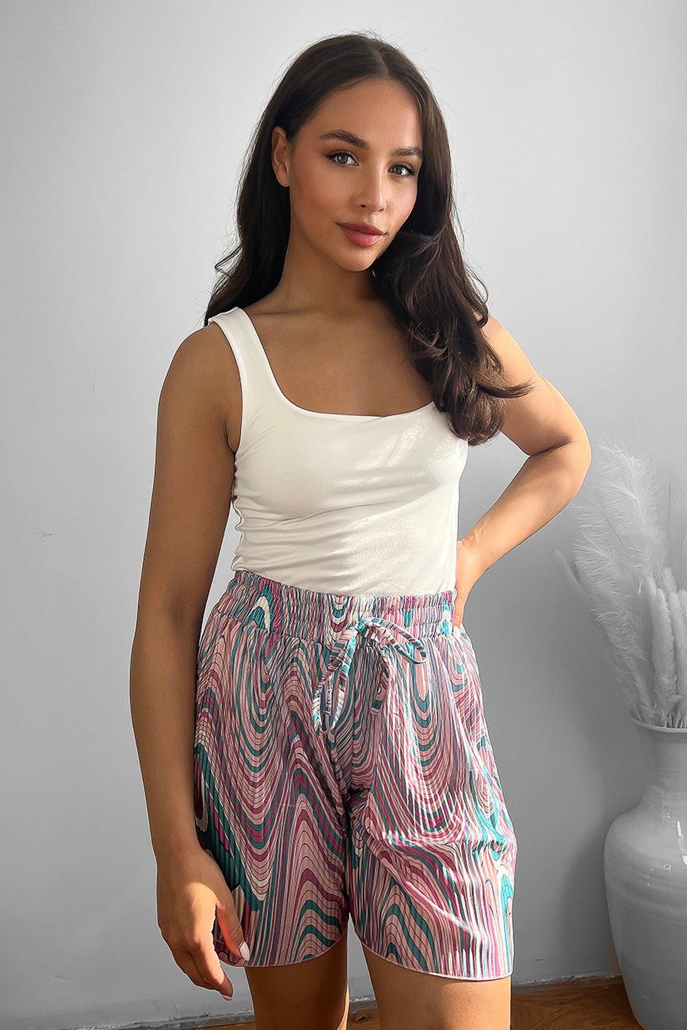 Marble Swirl Print Summer Shorts-SinglePrice