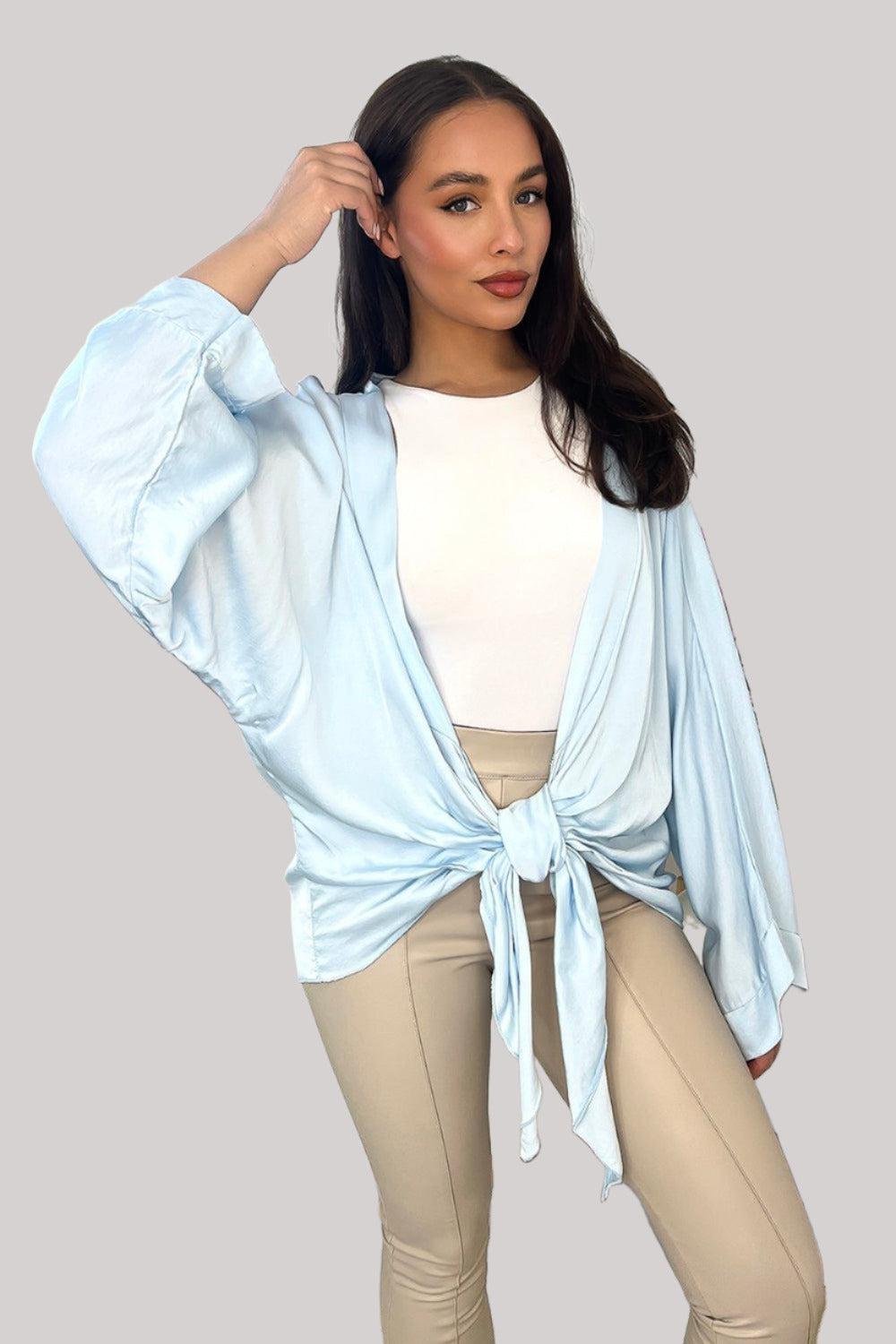 Front Tie Up Satin Blouse-SinglePrice