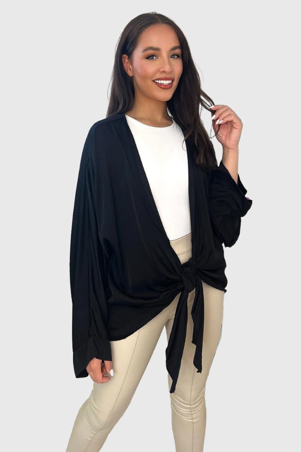 Front Tie Up Satin Blouse-SinglePrice