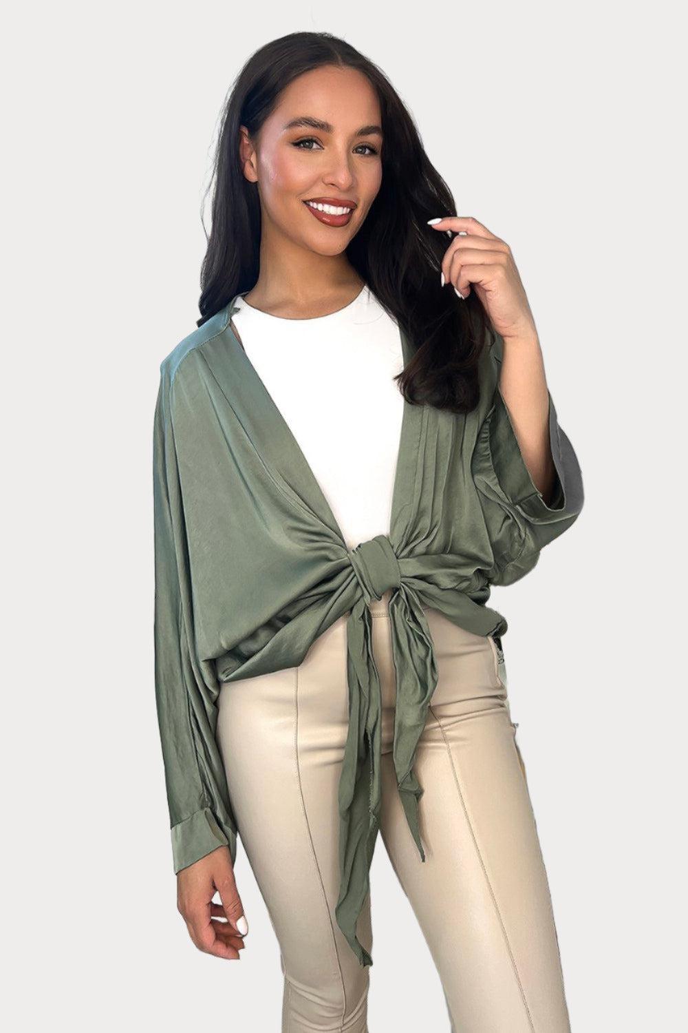 Front Tie Up Satin Blouse-SinglePrice