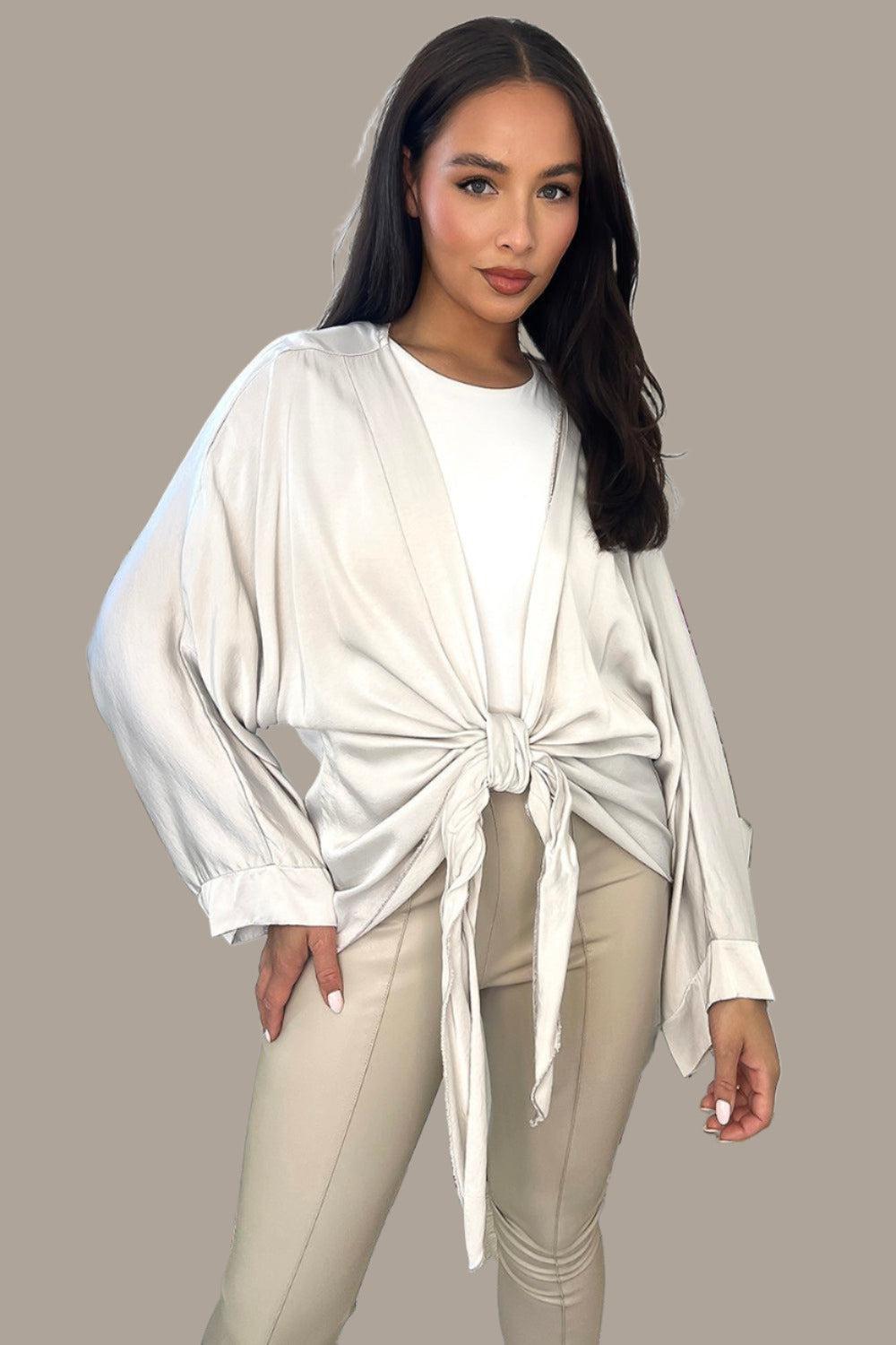 Front Tie Up Satin Blouse-SinglePrice