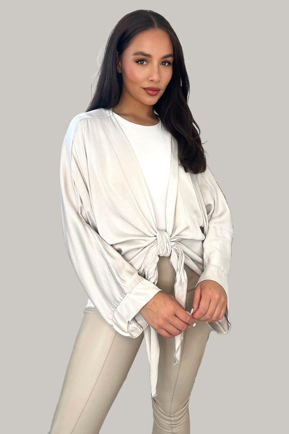 Front Tie Up Satin Blouse-SinglePrice