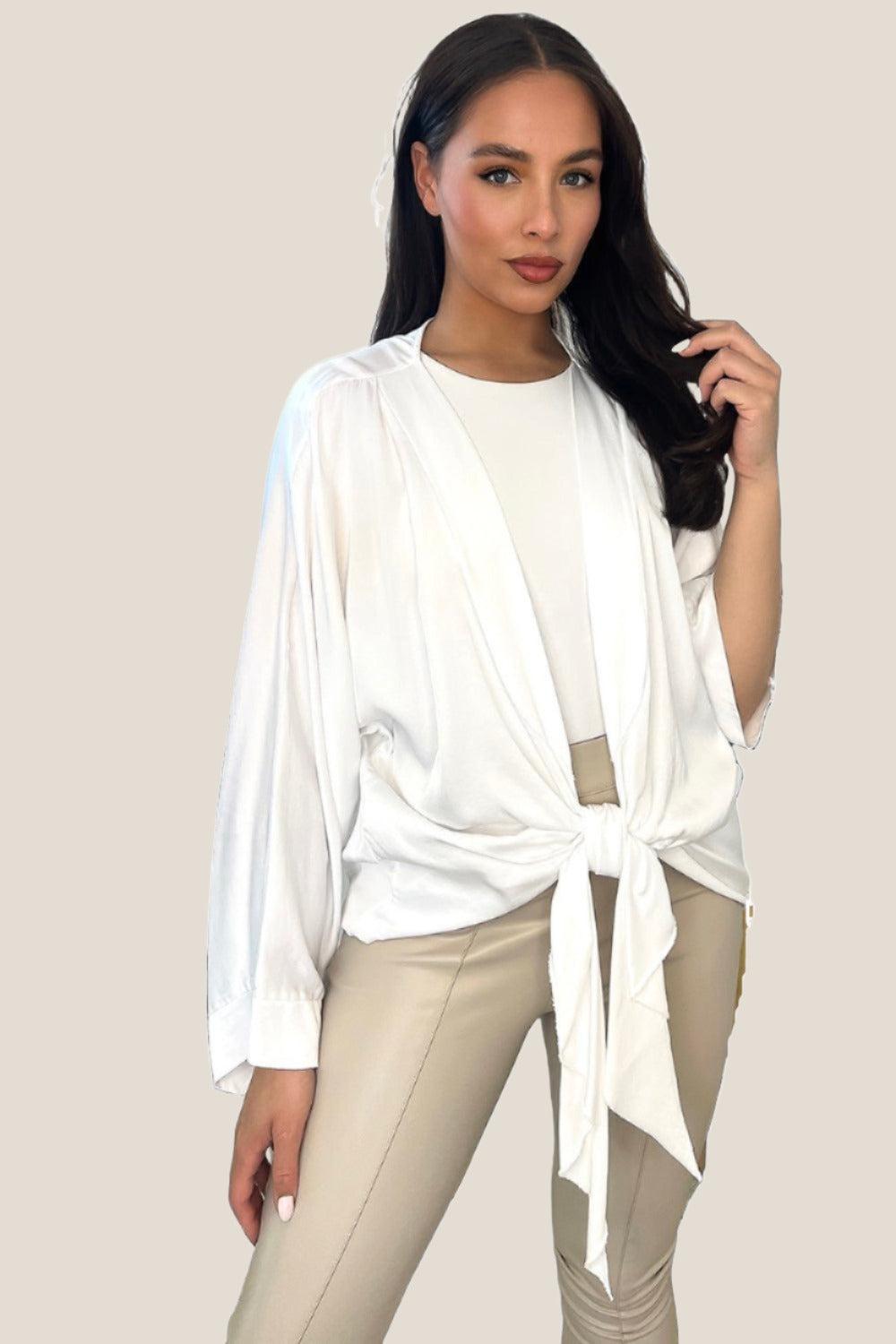 Front Tie Up Satin Blouse-SinglePrice