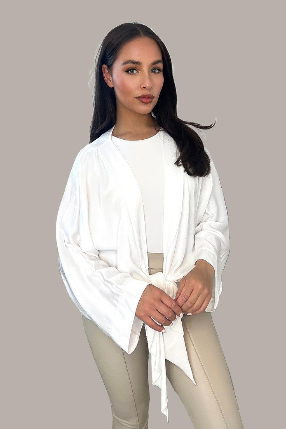 Front Tie Up Satin Blouse-SinglePrice