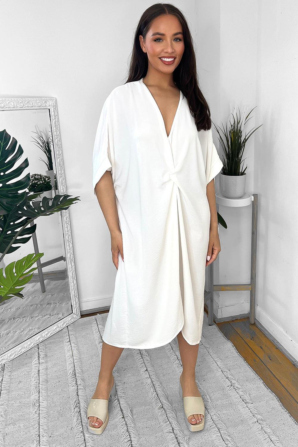 Pinched Front Batwing Midi Dress-SinglePrice