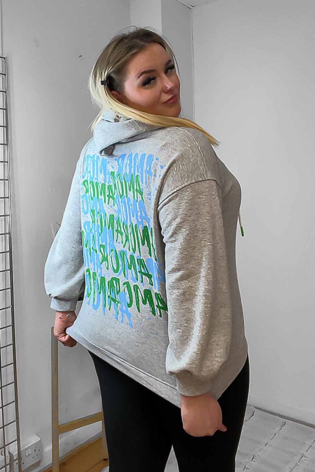 Cotton Blend Slogan Printed Back Hoodie-SinglePrice