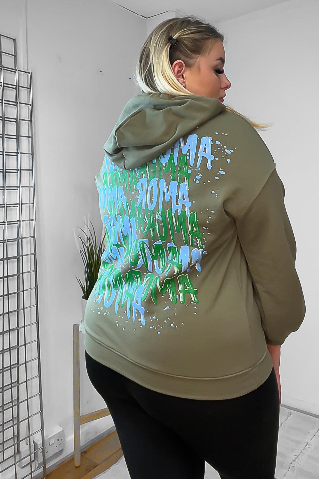 Cotton Blend Slogan Printed Back Hoodie-SinglePrice