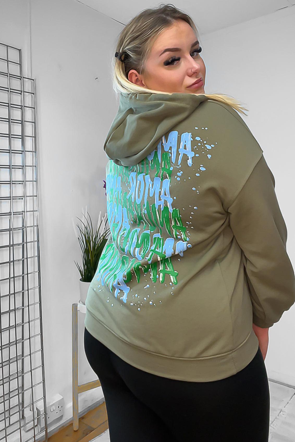 Cotton Blend Slogan Printed Back Hoodie-SinglePrice