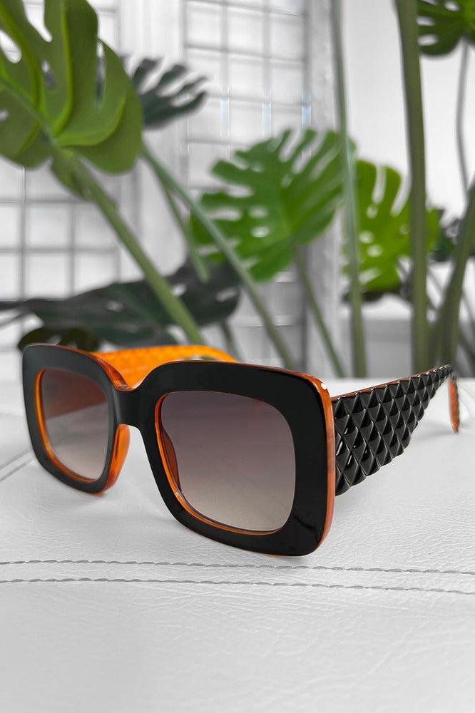 Textured Temples Large Square Sunglasses-SinglePrice