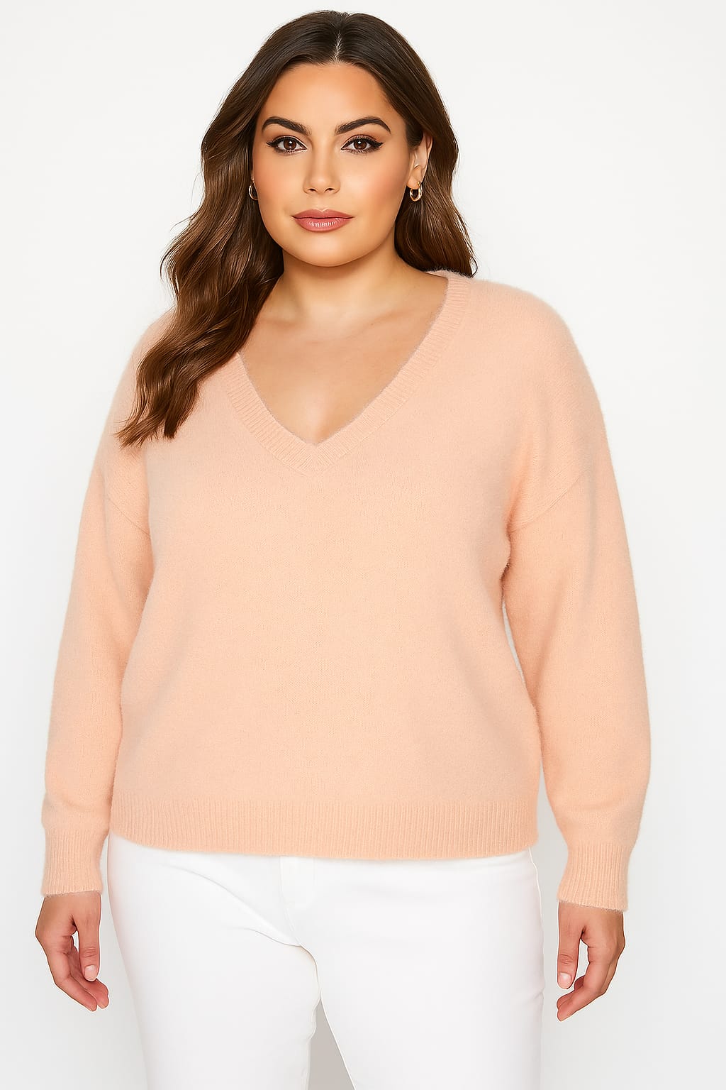 Wholesale Women's Plus Size V-Cut Drop Shoulder Fuzzi Knit Sweater (PACK OF 8)