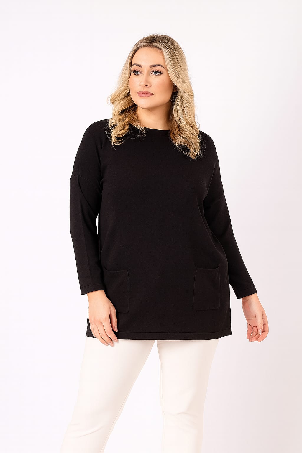 Plus Size Cotton Blend Knitted Tunic Style Pullover