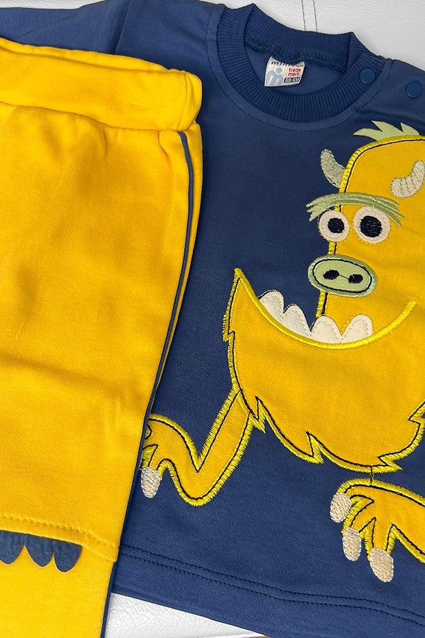 Blue Yellow Monster Applique Kids Set-SinglePrice