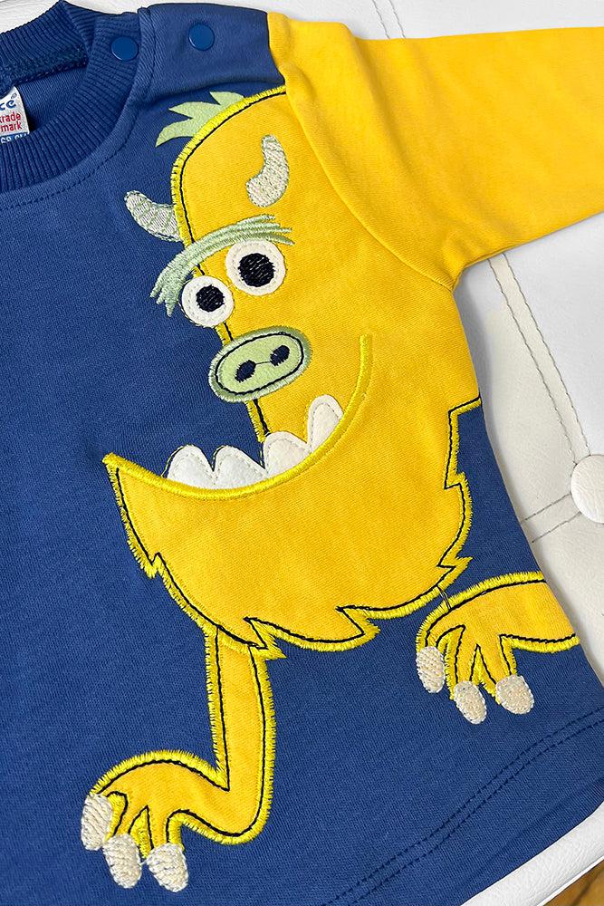 Blue Yellow Monster Applique Kids Set-SinglePrice