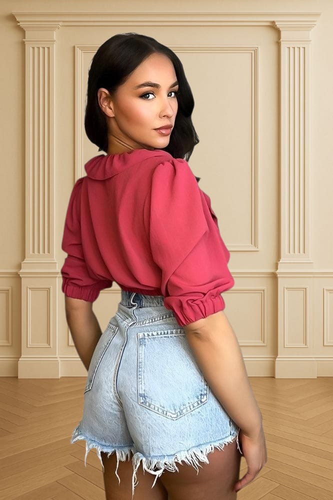 Burgundy Frilled Deep Plunge Crop Top