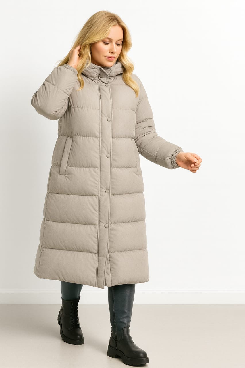 High Neck Quilted Opening Sides Midi Puffer Parker Jacket