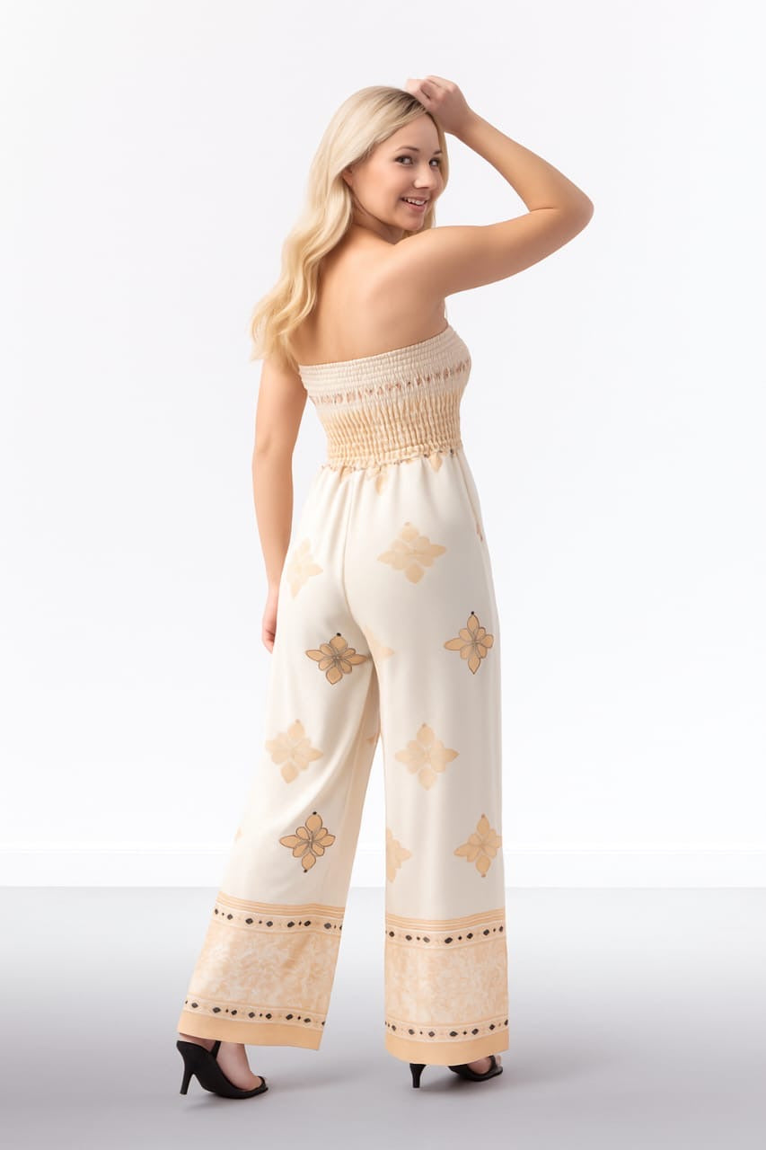 Wholesale Women's Strapless Printed Wide Leg Summer Jumpsuit (PACK OF 6)