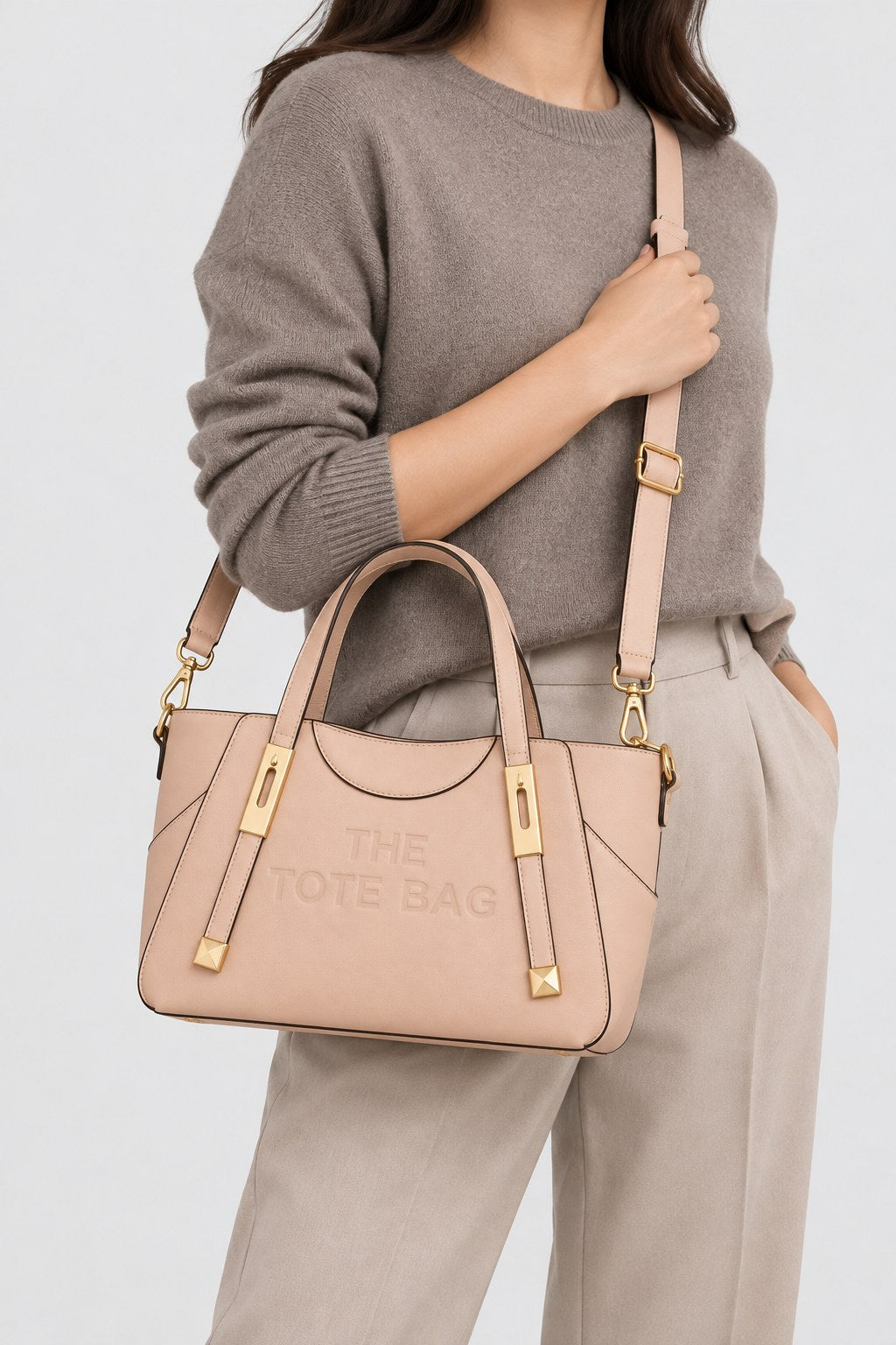 Embossed Slogan Gold Hardware Tote Bag