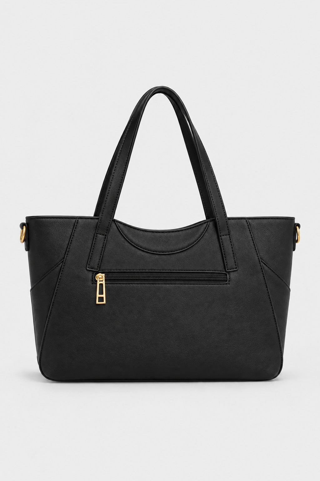 Embossed Slogan Gold Hardware Tote Bag - BLACK back view