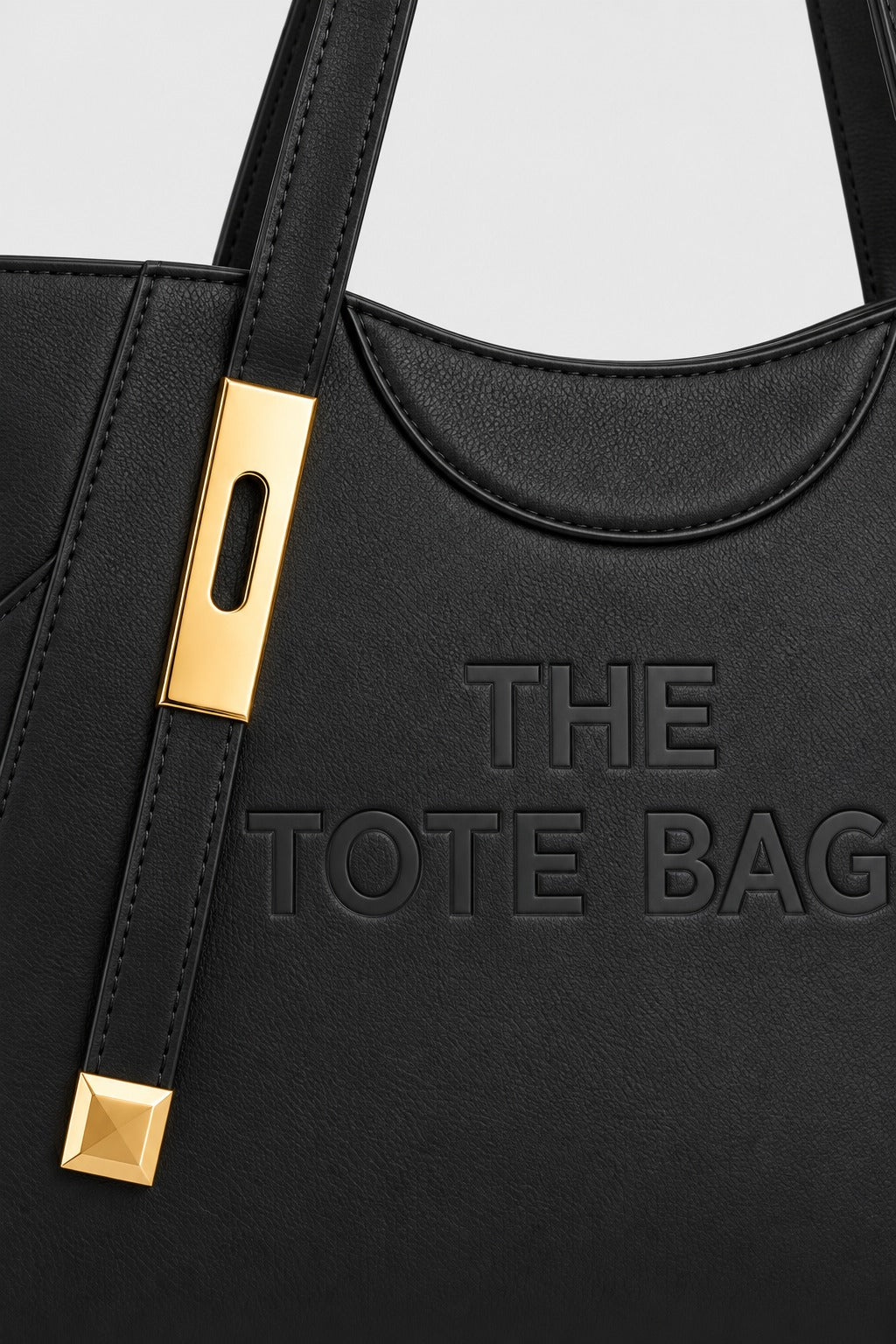 Embossed Slogan Gold Hardware Tote Bag - BLACK hardware detail