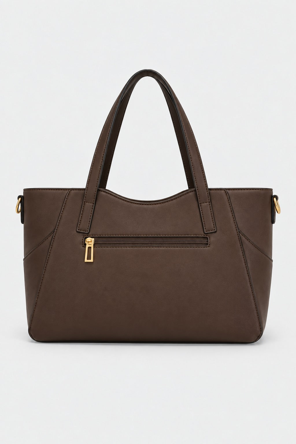 Embossed Slogan Gold Hardware Tote Bag - COFFEE back view