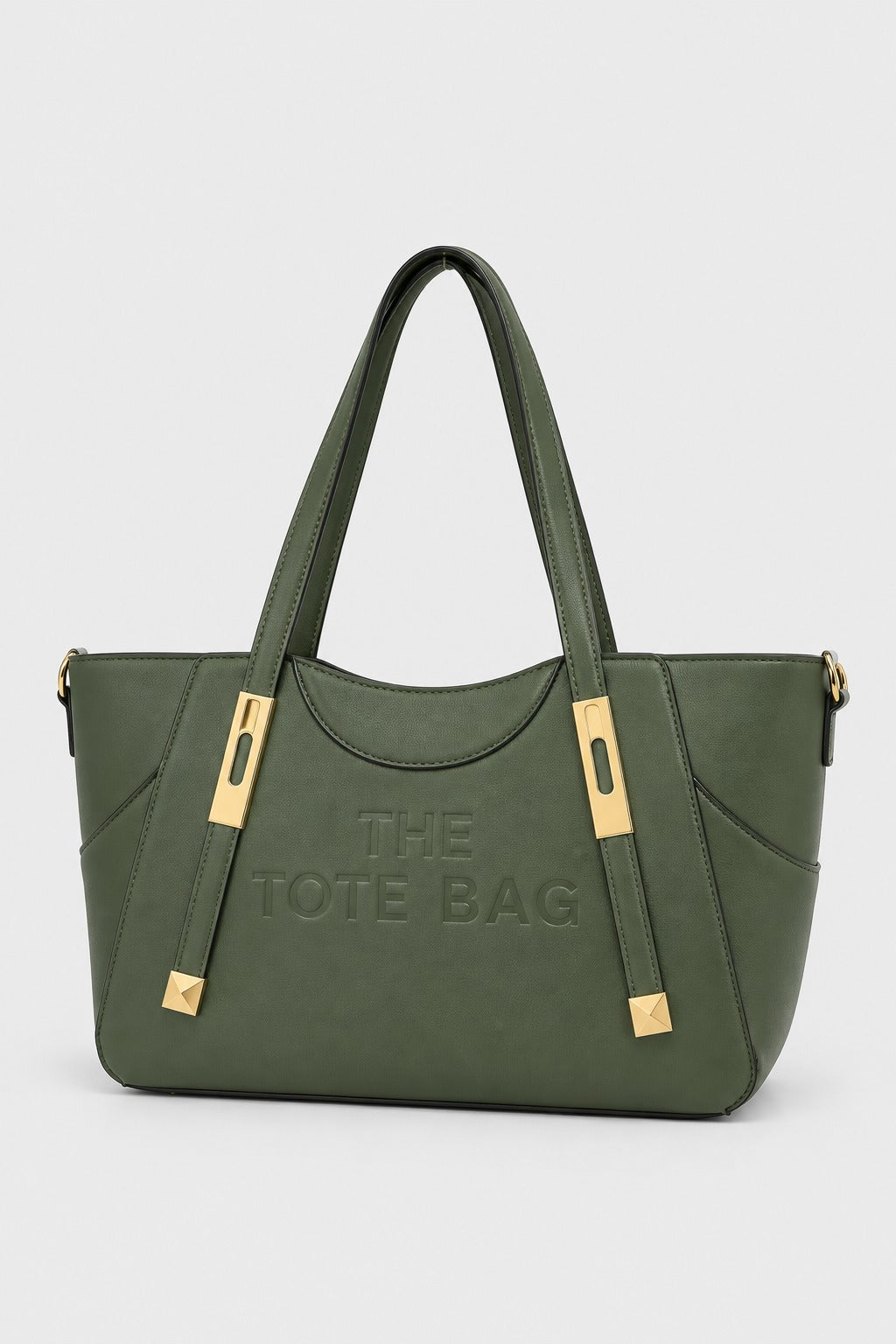 Embossed Slogan Gold Hardware Tote Bag - GREEN