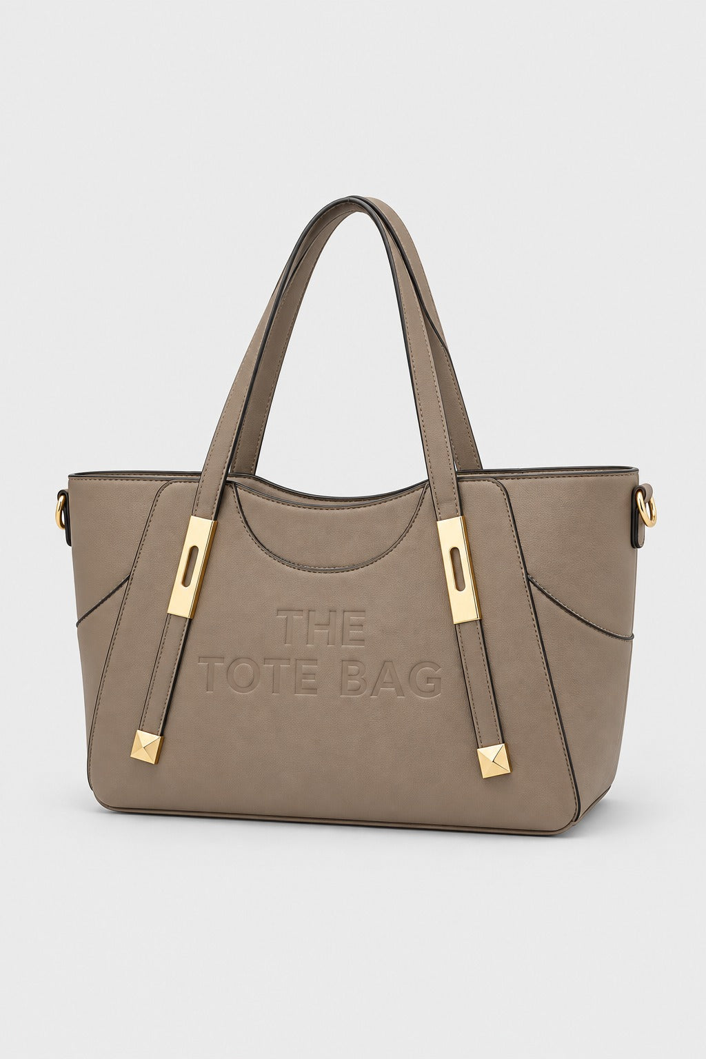 Embossed Slogan Gold Hardware Tote Bag - KHAKI