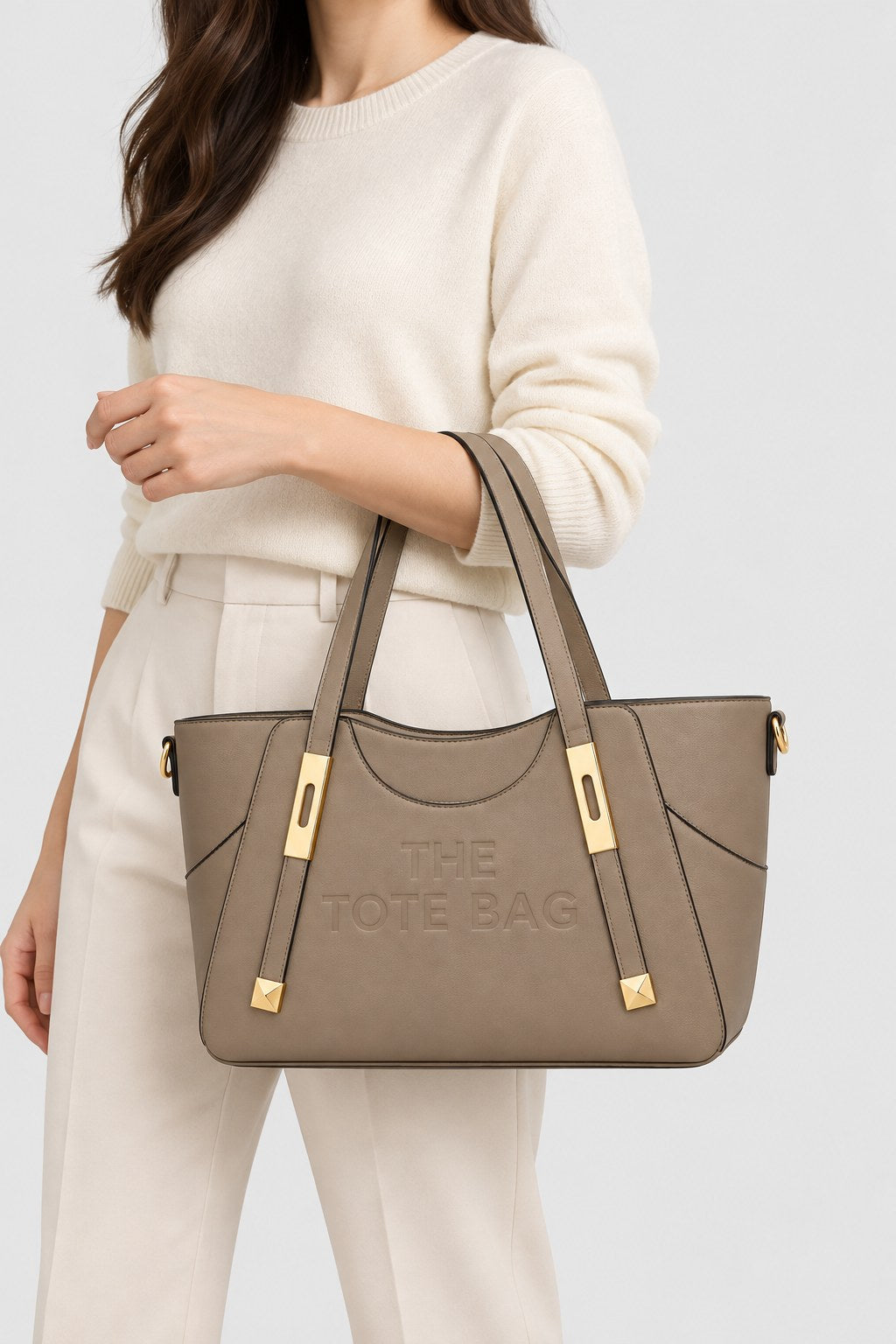Embossed Slogan Gold Hardware Tote Bag