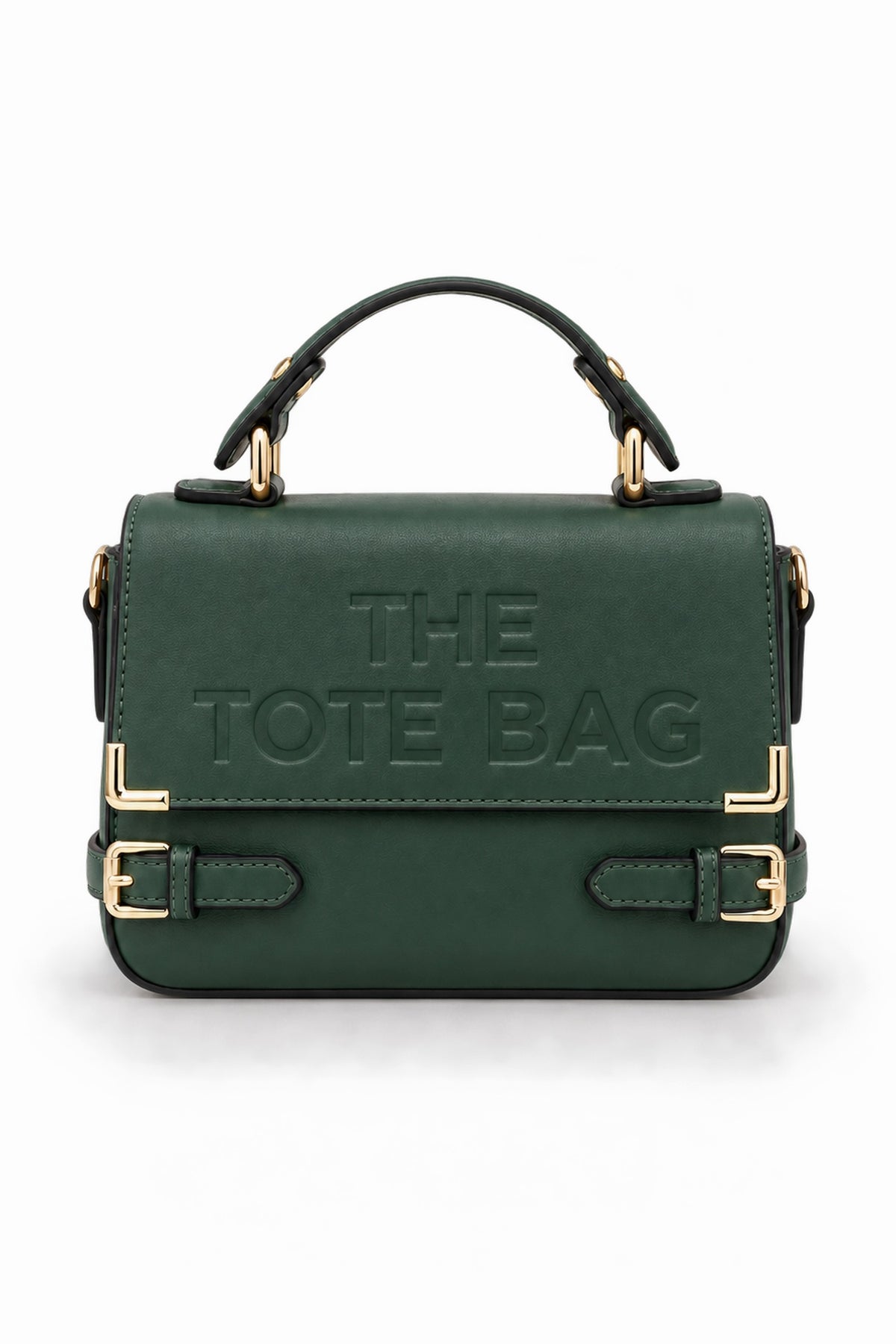 Embossed Slogan Buckle Top Handle Satchel Bag - GREEN