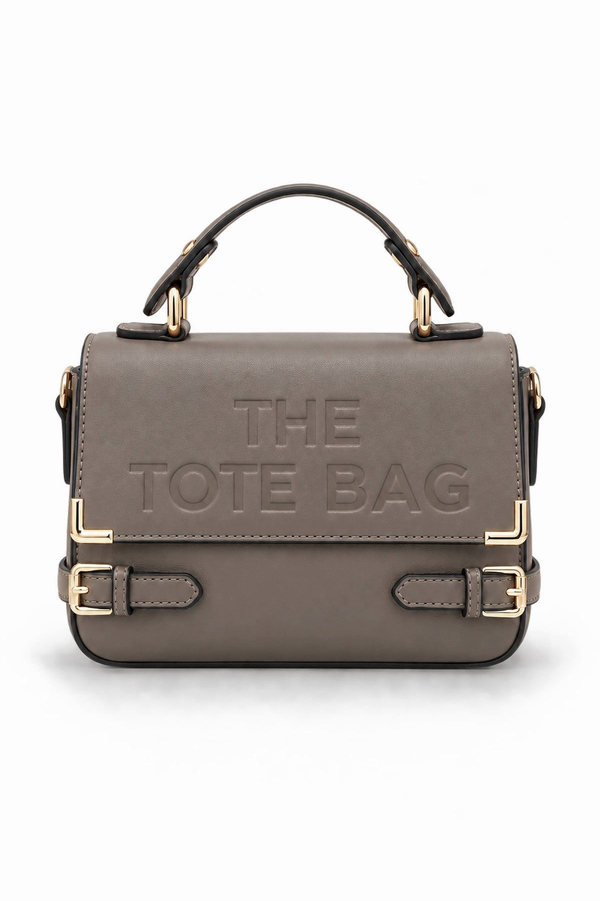 Embossed Slogan Buckle Top Handle Satchel Bag - GREY
