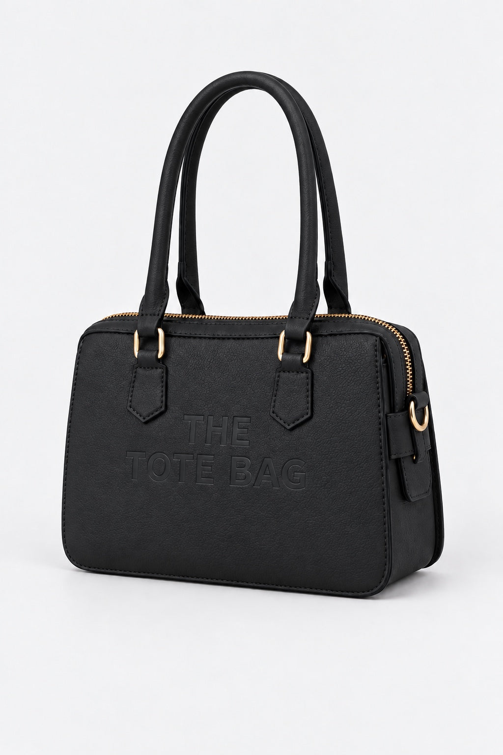 Embossed Slogan Structured Tote Bag - BLACK