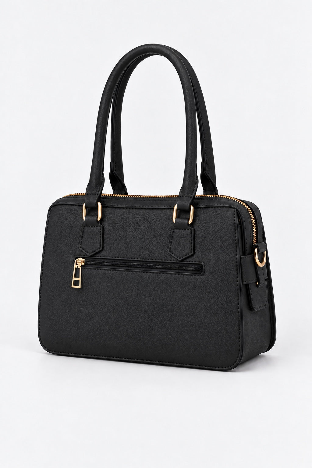 Embossed Slogan Structured Tote Bag - BLACK back view